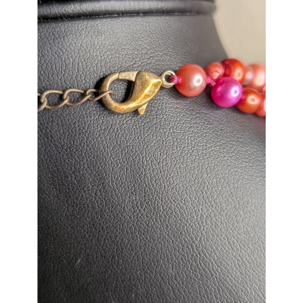 Double Strand Multi-Color Pearl Fuchsia Pink Rhodochrosite Pendant Necklace - Picture 8 of 11